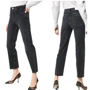 Re/Done Womens High-Rise Straight Leg Black Denim Jeans Size 29